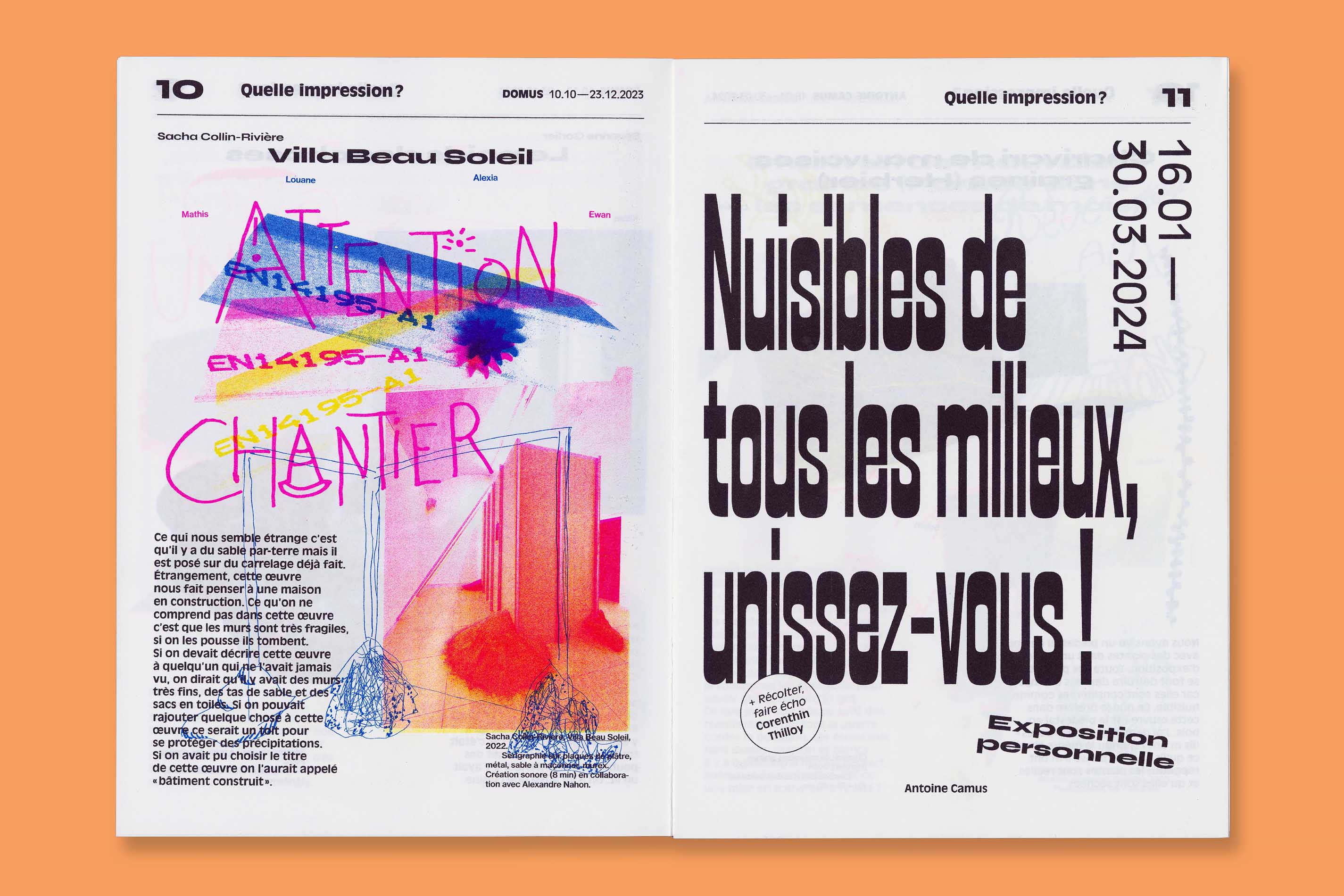 Atelier pédagogique de création d’un journal en risographie avec la classe de 6e PAC du Collège Olympe de Gouges.