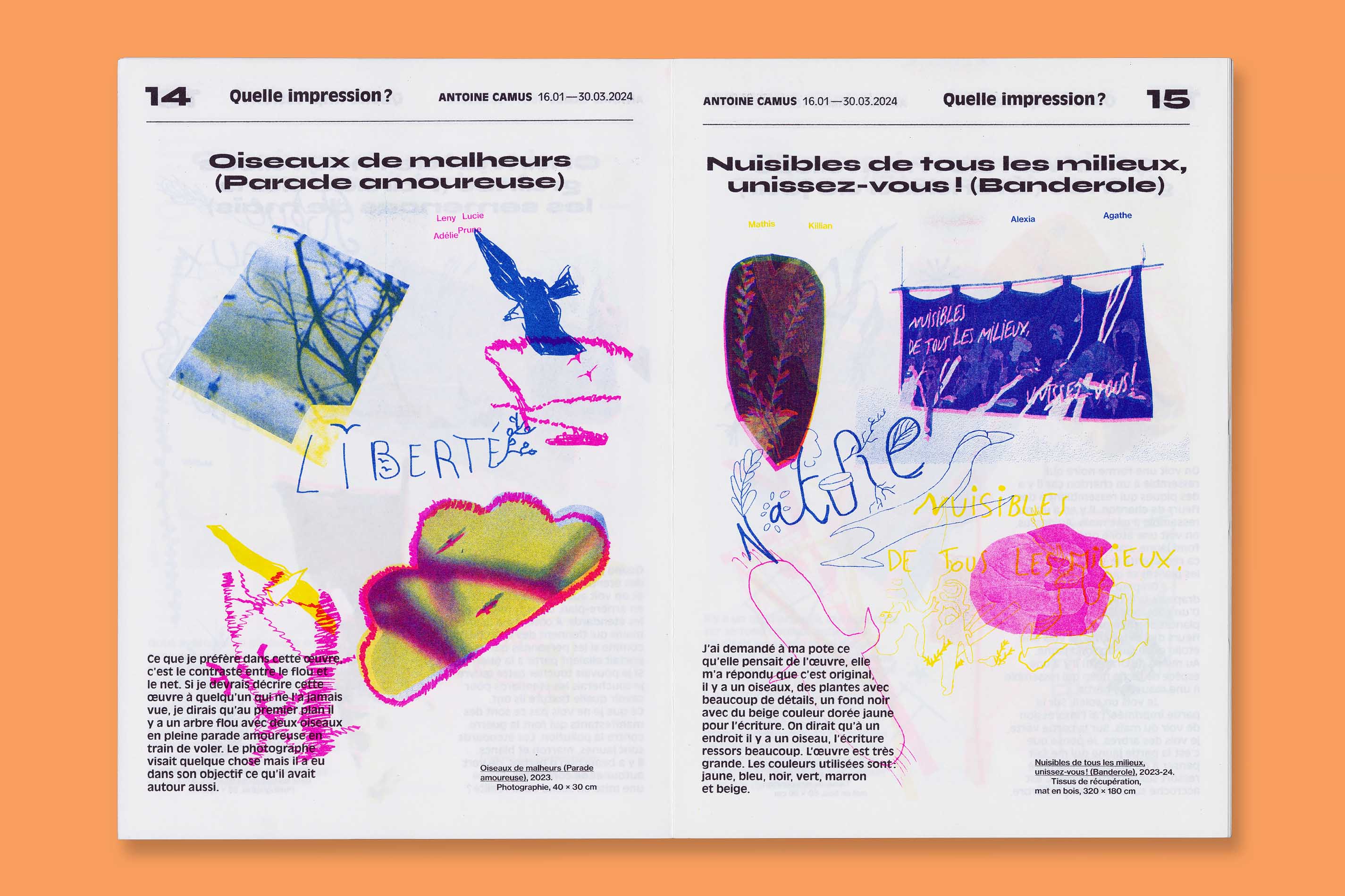 Atelier pédagogique de création d’un journal en risographie avec la classe de 6e PAC du Collège Olympe de Gouges.