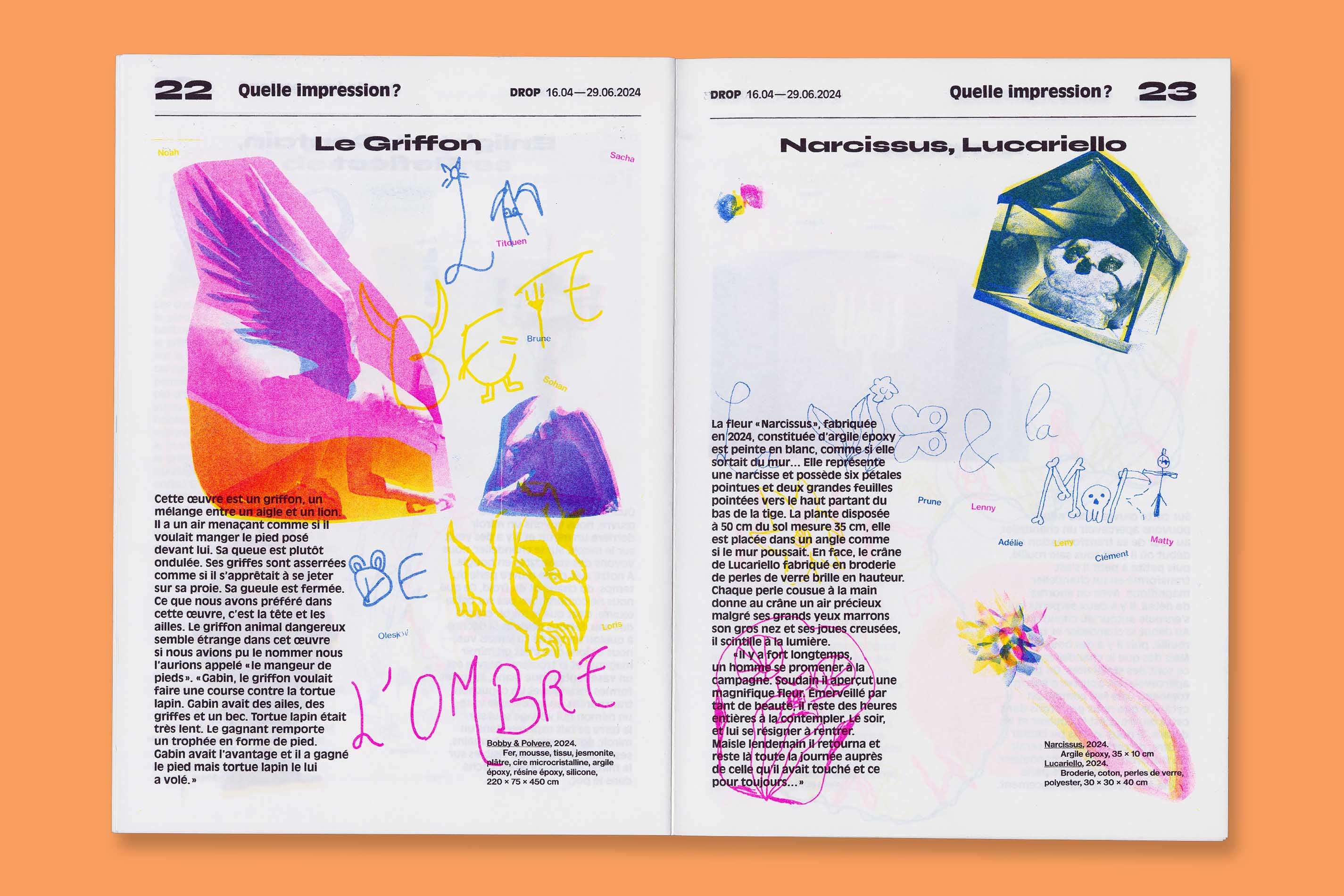 Atelier pédagogique de création d’un journal en risographie avec la classe de 6e PAC du Collège Olympe de Gouges.