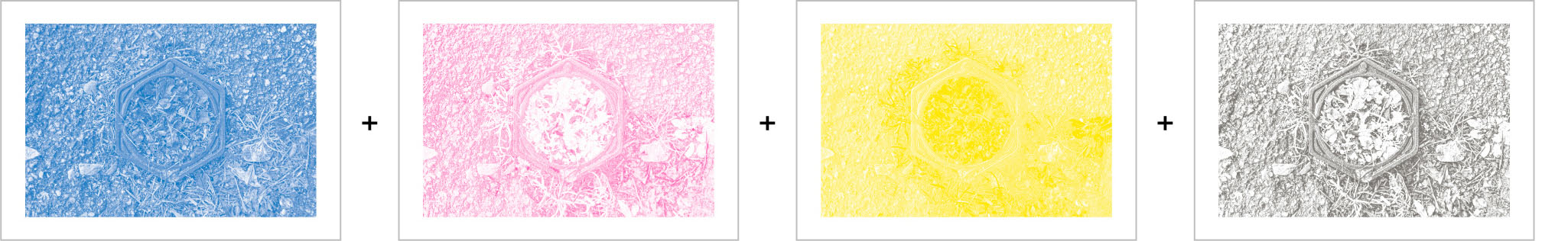 Aperçu en couleurs des fichiers d'impression en niveau de gris pour chaque couche de couleurs, schéma Système Sensible
