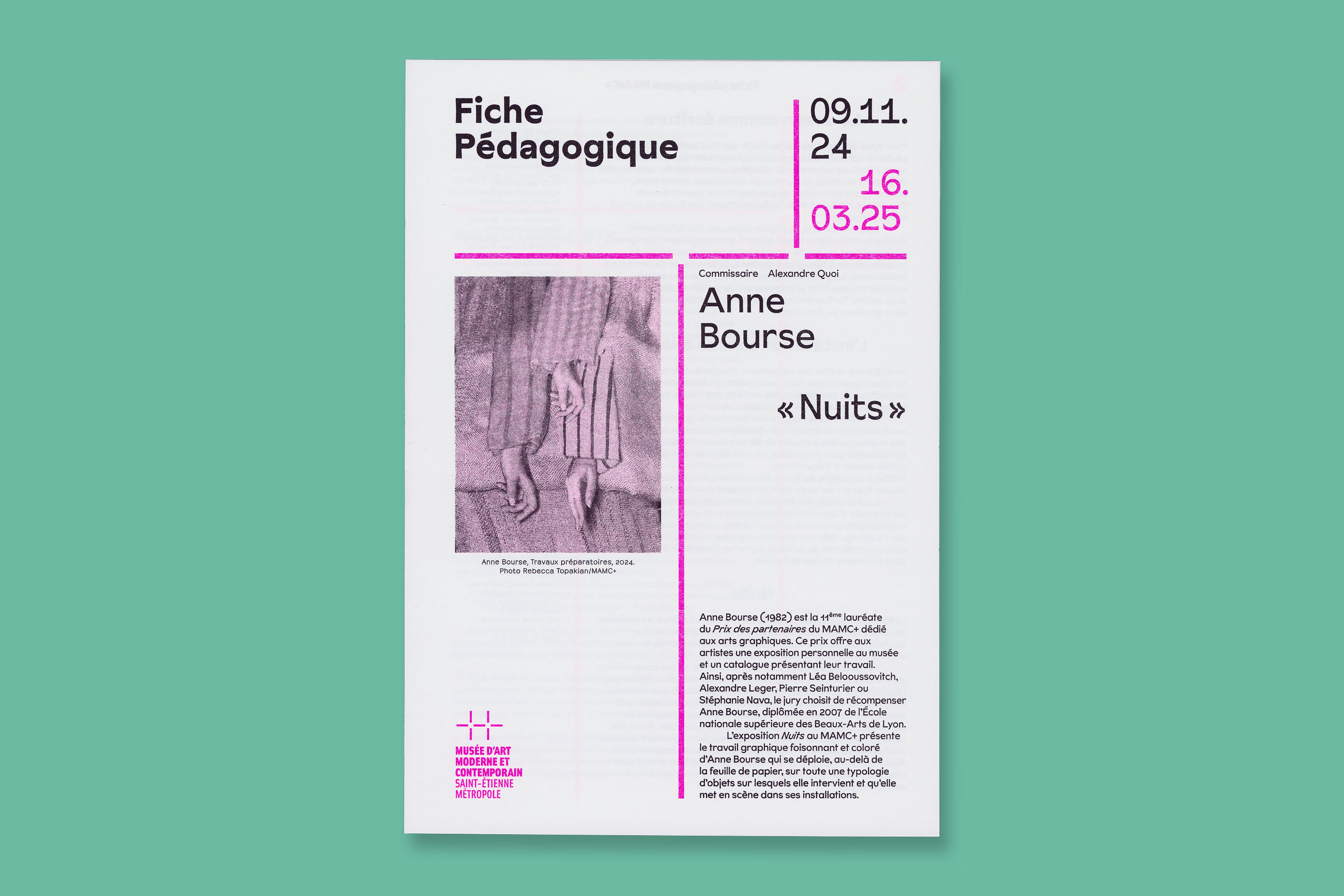 Identité visuelle, design graphique et impression en risographie des fiches et dossier pédagogiques du MAMC+