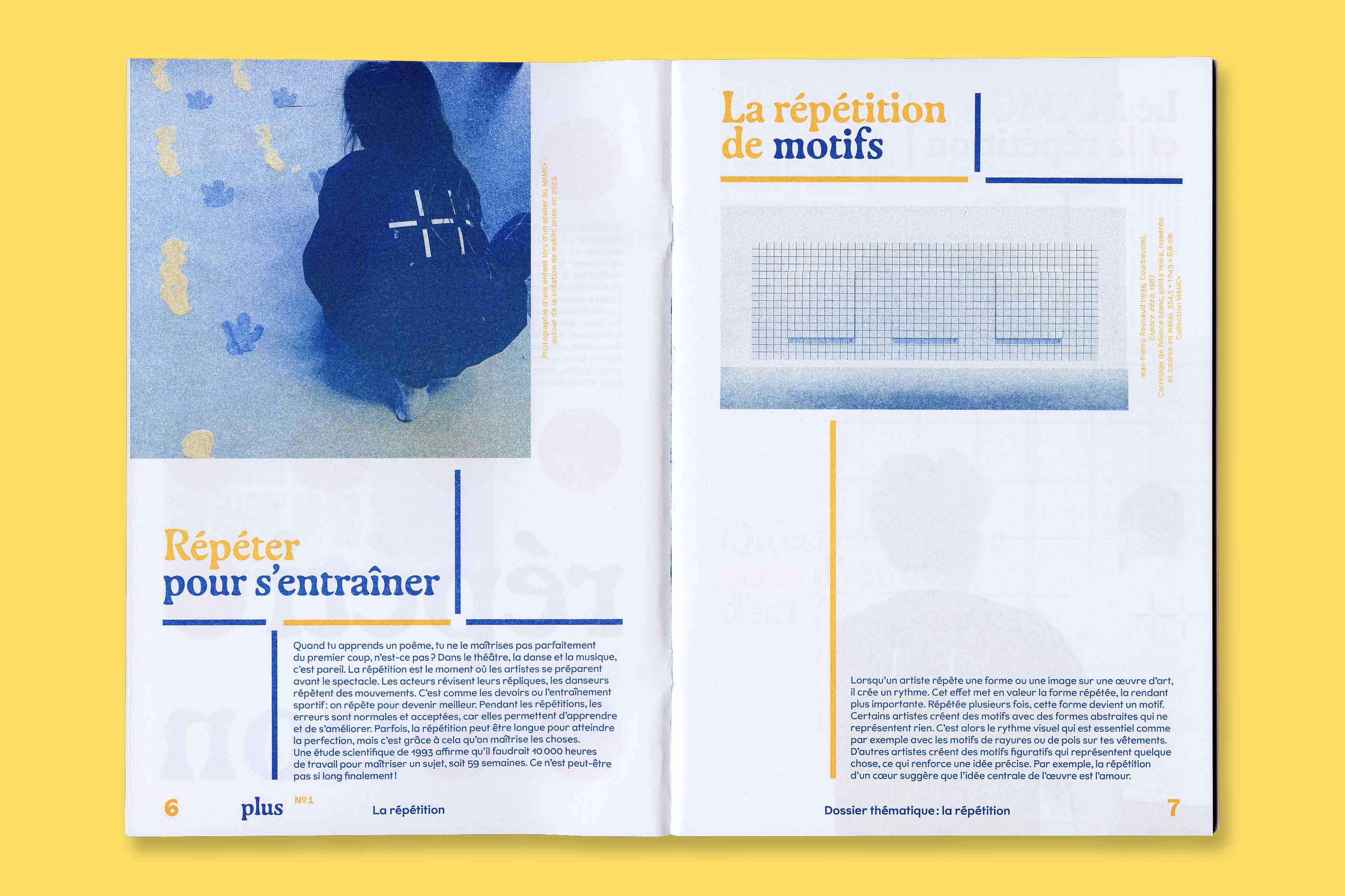 Design graphique et impression risographie de la revue Plus N°1 La Répétition pour le MAMC+