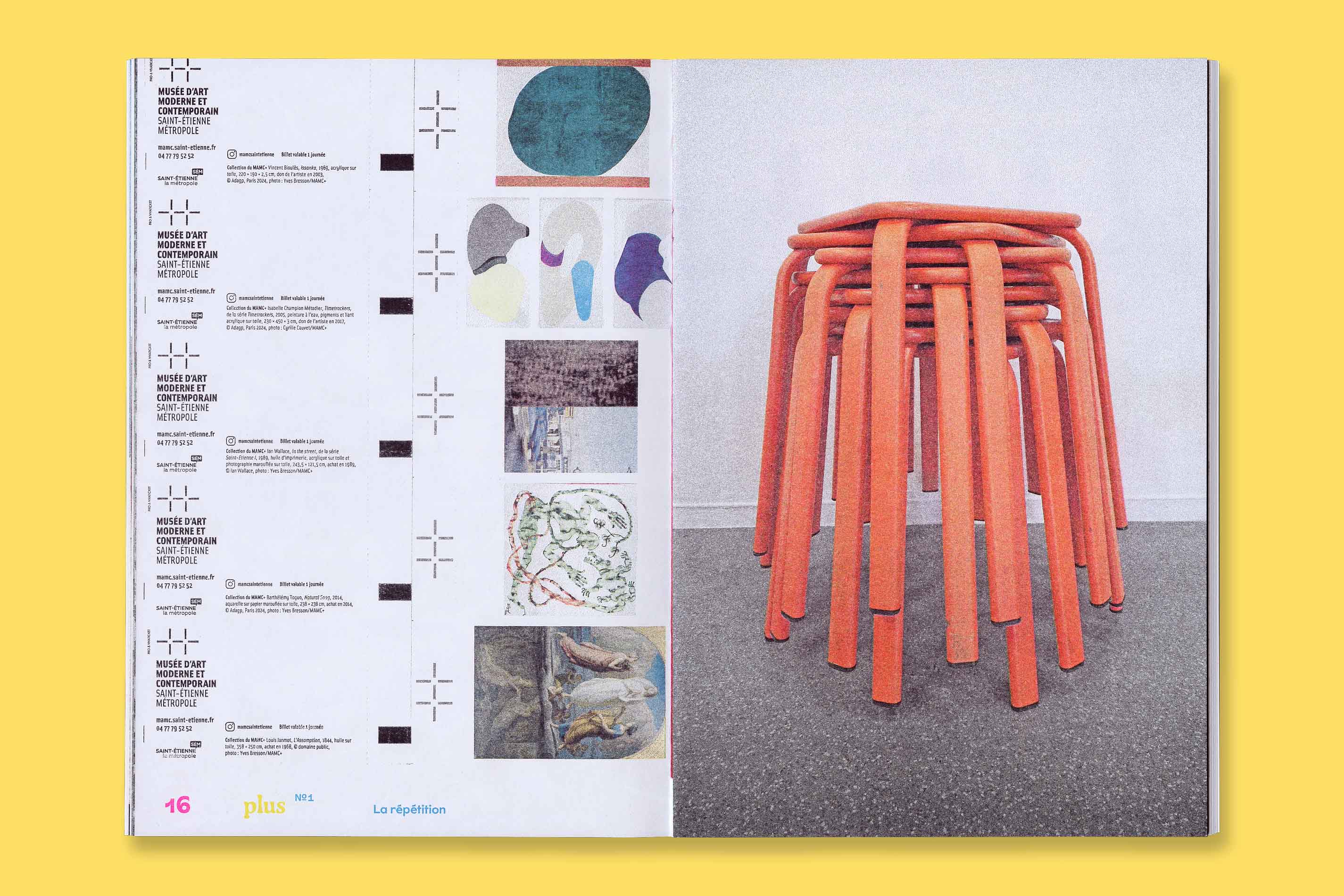 Design graphique et impression risographie de la revue Plus N°1 La Répétition pour le MAMC+