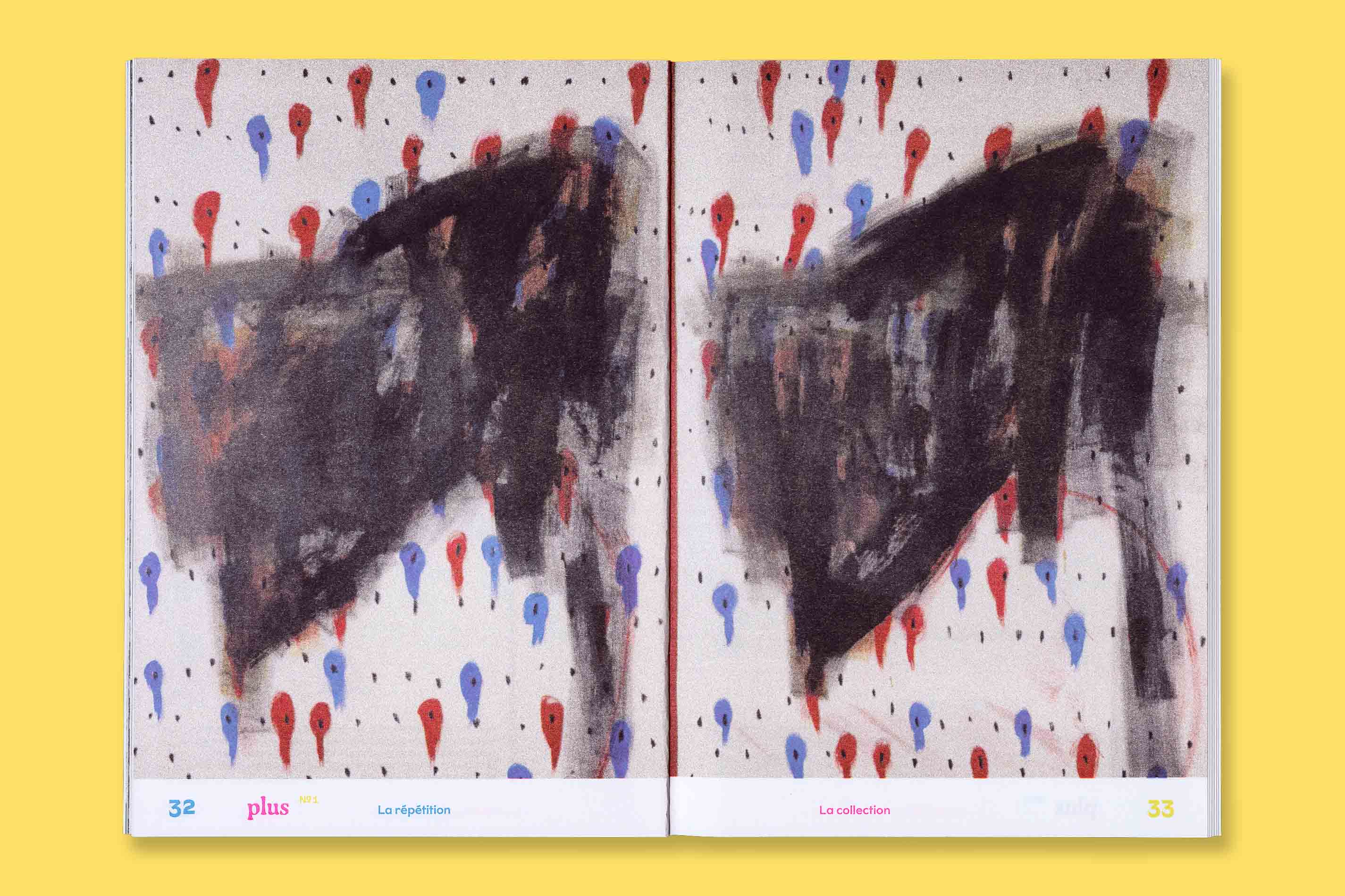 Design graphique et impression risographie de la revue Plus N°1 La Répétition pour le MAMC+