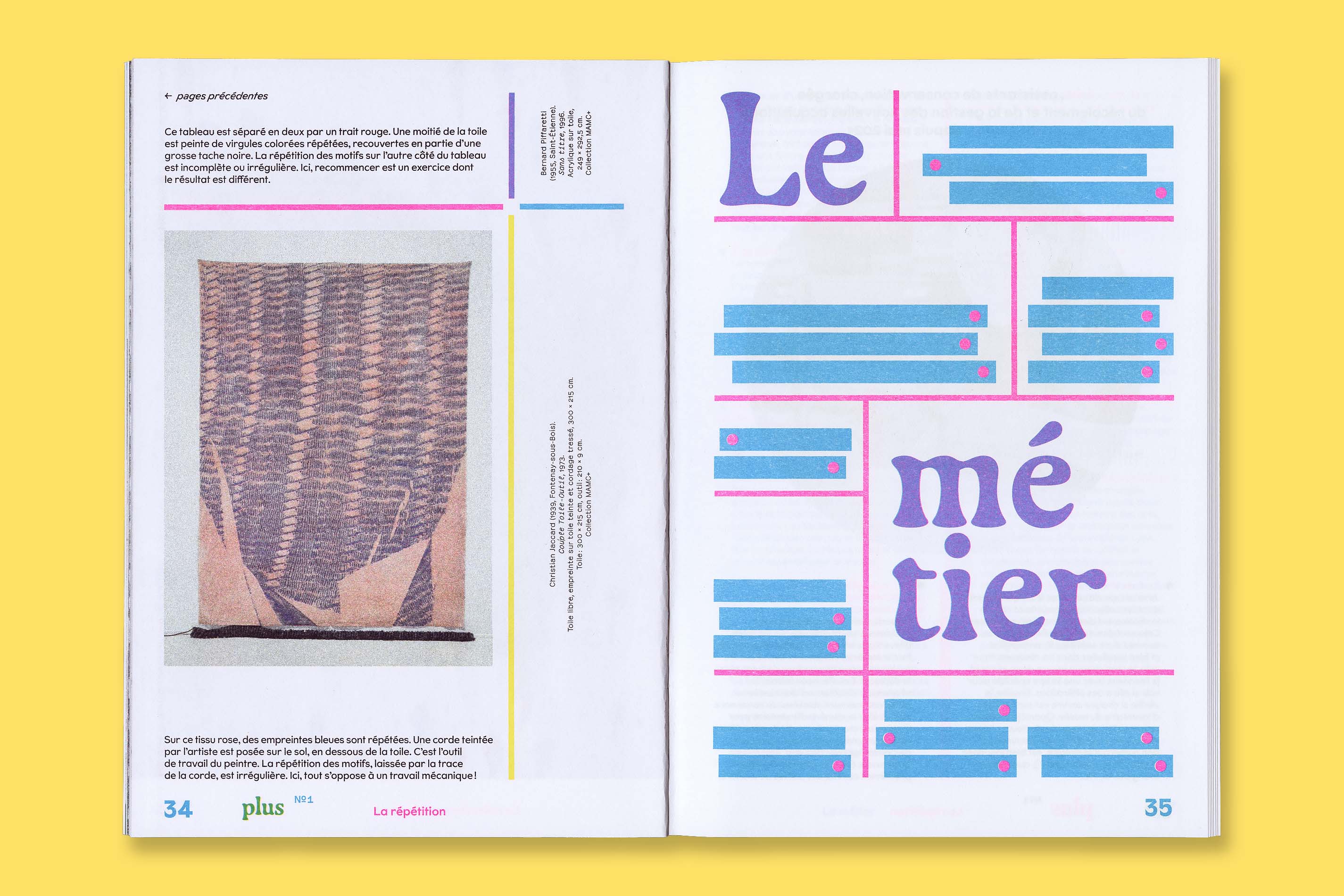 Design graphique et impression risographie de la revue Plus N°1 La Répétition pour le MAMC+