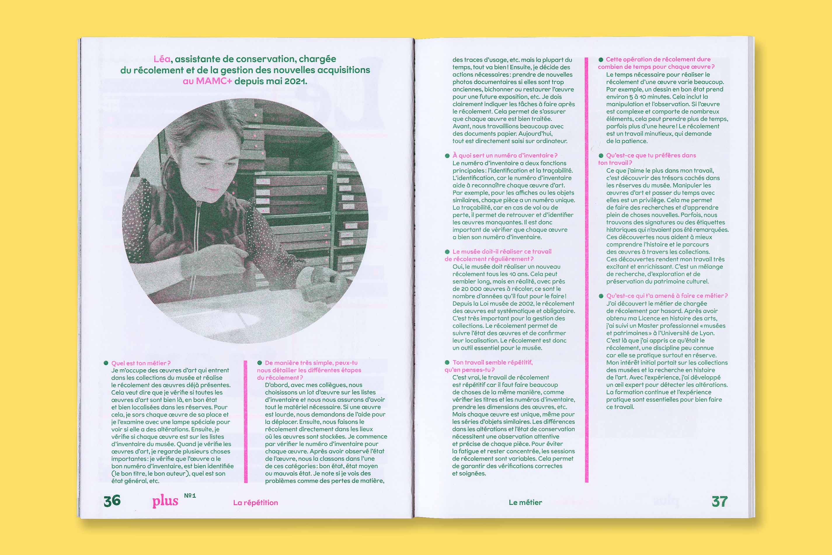 Design graphique et impression risographie de la revue Plus N°1 La Répétition pour le MAMC+