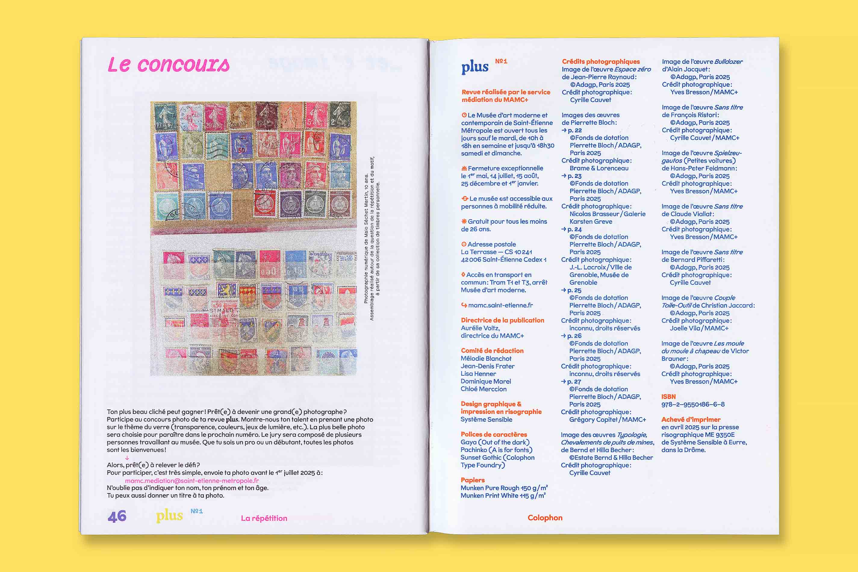 Design graphique et impression risographie de la revue Plus N°1 La Répétition pour le MAMC+